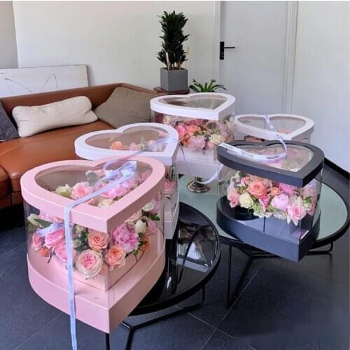 1pcs Heart-Shaped Panoramic Window PVC ai xin he Giant Flower Pot Bridal Bouquet Cartridge Rose Flower Packaging Transparent Box