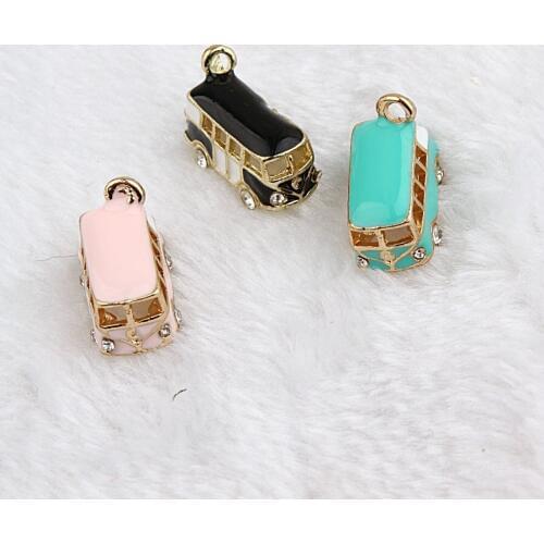 10PCS/Lot Fashion Jewelry 11*19mm Lucky Happiness Bus Enamel Pendant Charms Gold Tone Oil Drop DIY Bracelet Floating Charms
