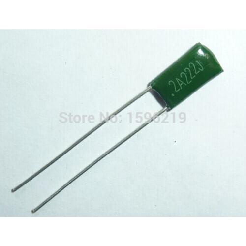 100pcs Mylar Film Capacitor 100V 2A222J 2200pF 2.2nF 2A222 5% Polyester Film capacitor