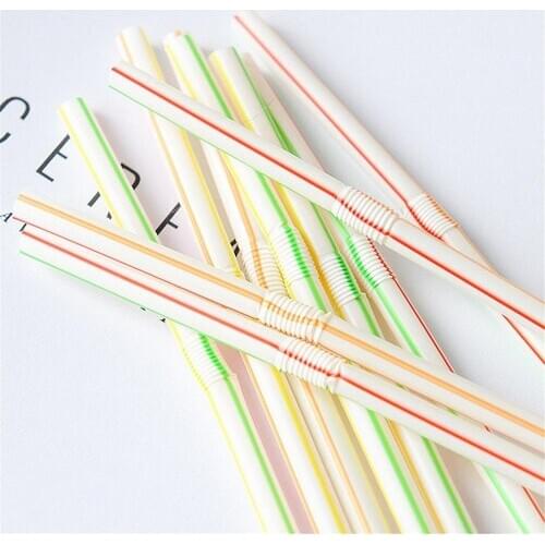 100 Pcs Colored Drinking Straw Accessories Birthday Wedding Non Toxic Disposable Bendable Restaurant Party Random Color