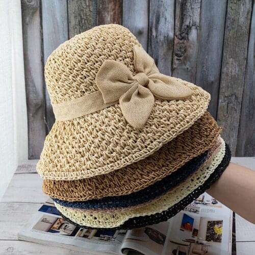 2021 Summer Small Fresh Sun Hat Straw Hat Small Edge Fisherman Hat Simple Bow Japanese Wild Sun Hat