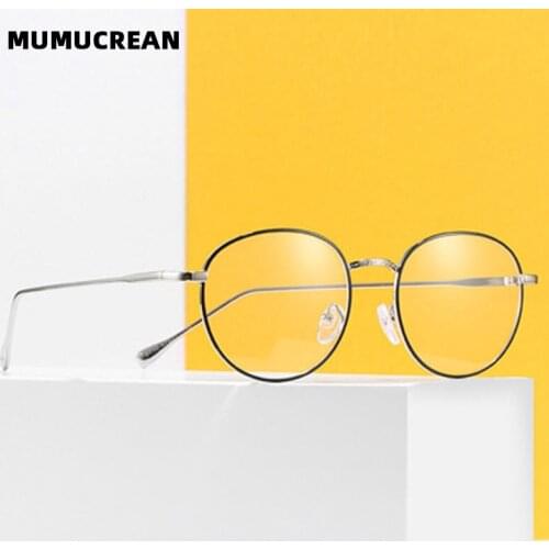 2021 New Metal Flat Mirror Round Frame Blue Light Blocking Glasses Men and Women Anti-blue Glasses Can Be Equipped with Glasses