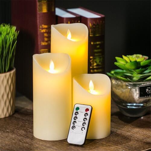 3Pcs/Set Flickering LED Simulation Candle Lamp Remote Control Flameless Pillar Moving Wick Candle Lamp Party Wedding