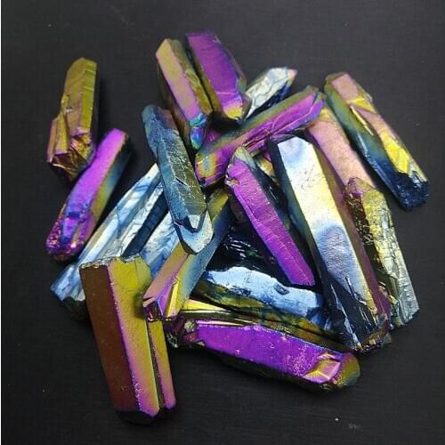 5pcs Aura Quartz Crystal Point Rainbow Titanium Treated Quartz Wand Natural Quartz Crystal Minerals Jewerly Accessory DIY Gift