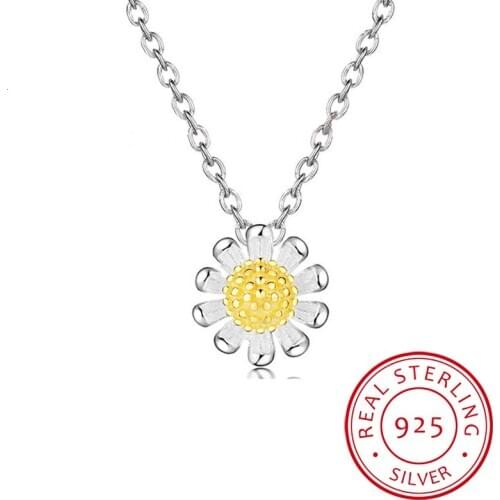 Free Shipping 925 Sterling Silver Pendants&necklaces Daisy Flower Necklace Jewelry Collar Colar De Plata