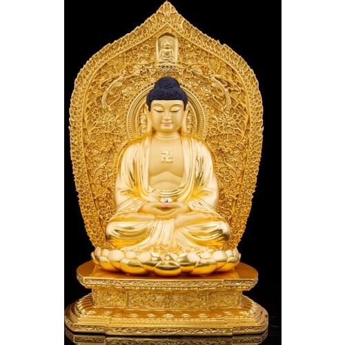 30CM Buddhist high-grade home family patron saint God gold gilding Sakyamuni Amitabha buddha statue TOP efficacious Talisman