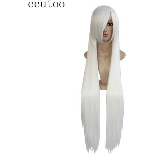 Ccutoo 100cm White Long Straight Cosplay Wig Full Bangs Synthetic Hair For Halloween Costume Party Wig Women Heat Resistance