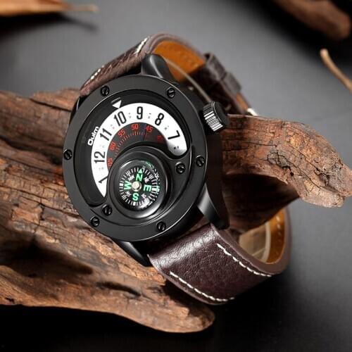 New Design Decorative Compass Sports Watches for Men Unique Male Leather Quartz Clock Big Dial Punk & Roll Rock Mens Wristwatch