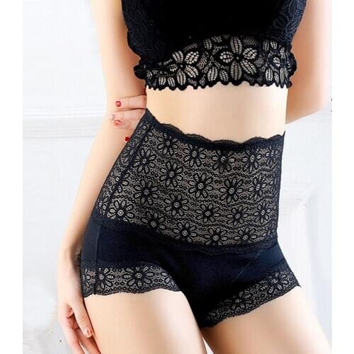 Black Seamless Panties Womens Underwear High Waist Briefs Sexy Lace Graphene Antibacterial Panty Shorts Underpant Girls Ladies