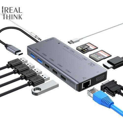 IREALTHINK Dock USB Type C Adapter USB C Hub Macbook Dock Splitter USB 3.0 HUB VGA RJ45 3.5mm jack USB C Type C 3.1 Pro Hub
