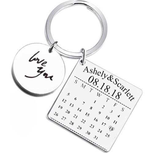 Exquisite Stainless Steel Calendar Pendant Personalized Silver Key Chain Round Lettering Date Jewelry Customized Gift For Women