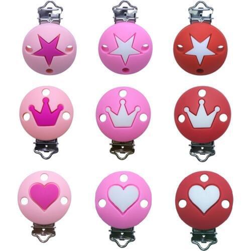 Joepada 2Pc Star Silicone Pacifier Clip DIY Baby Teething Teether Necklace Bead Tool Crown Baby Teether Heart Accessories Nipple