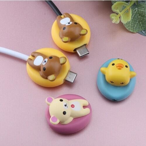 Cartoons Animal Bite Cable Data Protector duck bear Type-c cable Winder Organizer Use For SamsungS8 Xiaomi10Data Line Protection