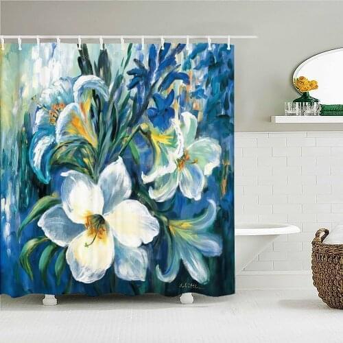 Oil painting style leaves fresh and beautiful shower curtain waterproof bathroom layout home decoration