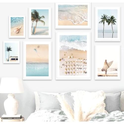 Coconut Trees Car Surfboard Waves Beach Wall Art Canvas Painting Nordic Posters And Prints Wall Pictures For Living Room Decor