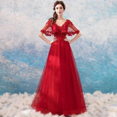 Evening Dresses Illusion V-Neck Short Sequined Beading Crystal Embroidery Tulle Lace Up Luxury Red Lady Formal Party Gown TS051