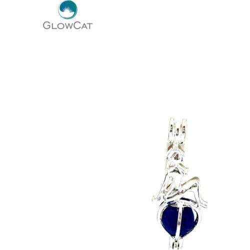 L409 5pcs/lot Bright Silver Thinking girl dress up Pearl Beads Cage Pendant Locket Fairytale Party Essential Oil Diffuser