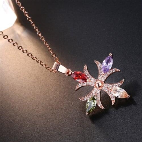 Lovmi Trendy Cross Crystal Necklace For Women Colors AAA Ruby Zircon Gemstones Pendant Ornaments For Party Anniversary Birthday