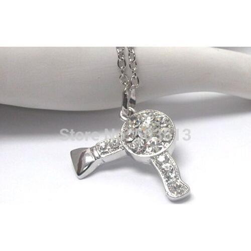 One piece Fashion Crystal Hair Dryer Rhinestone Charm Dull silver plated Chains Necklace xy102