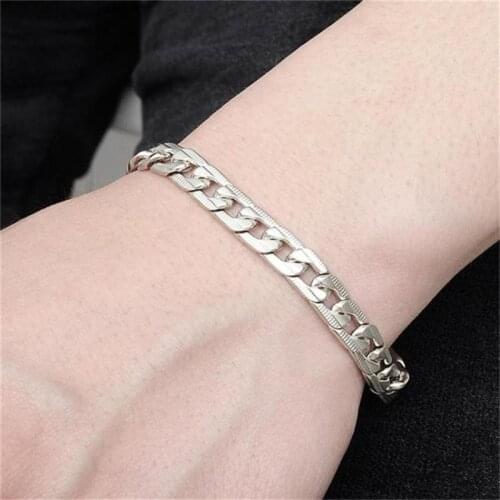 Y166 Men Stainless Steel Bracelet 9mm Width Curb Chain Link Bracelet Fashion Jewelry