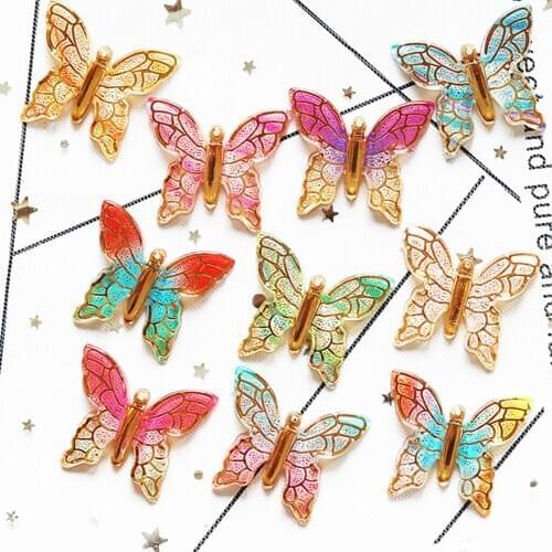 New 10pcs Resin Big Colorful Crystal Butterfly Flat Back Rhinestone Buttons DIY 1 Hole Wedding Scrapbook Accessories Craft T018