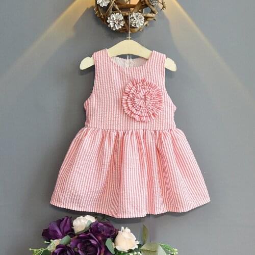 2021 new style dress summer girl casual striped sleeveless big flower kids costume cute party fashion princess dresses