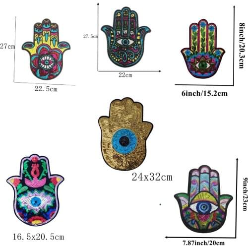 New Hamsa Hand Patches for Clothes DIY Garment Accessories Big Hand Eye Sequined Badge Iron on Patch DIY Colorful Eye In Hand