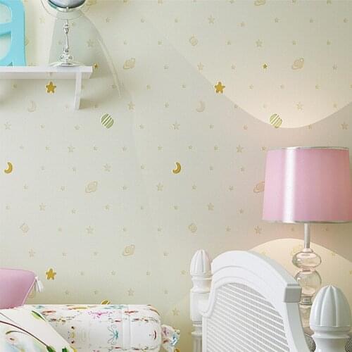 Beibehang Stars and Moon Childrens Room Wallpaper Blue Night Sky Non-woven Boys Girls Room Bedroom Cartoon Princess Wallpaper