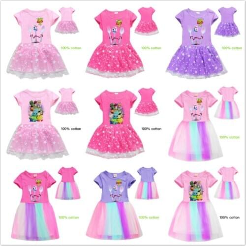 Baby Girl Dresses Kid Summer Cotton Cute Princess Dress Cartoon Pixar Toy Story 4 Buzz Woody Print Children Girl Clothes Vestido