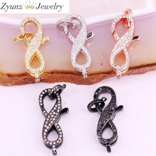 5PCS, Figure 8 Clasp Buckle, CZ Micro Pave Infinity Clasps, in Gold/Metalblack/ Rose Gold/Silver Color for Bracelets/Necklaces