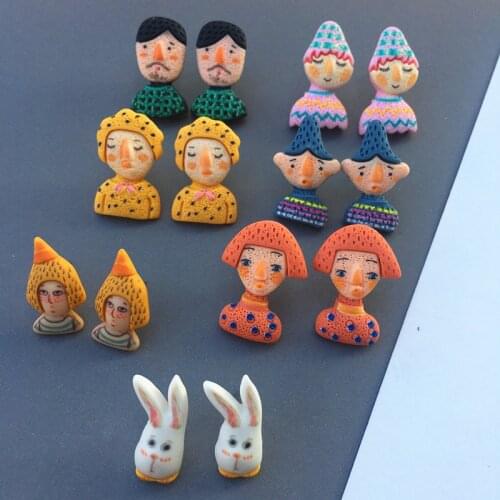 Hand Made Funny Resin Stud Earrings for Women Cute Wave Point Cartoon Character Dangle Earring Creativity Jewrly Party Gift Gir