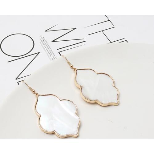 ZWPON Fashion Morocco Zinc Alloy Abalone Shell Wood Snakeskin Earrings Simple Geometric I Abalone Earrings for Woman Jewelry