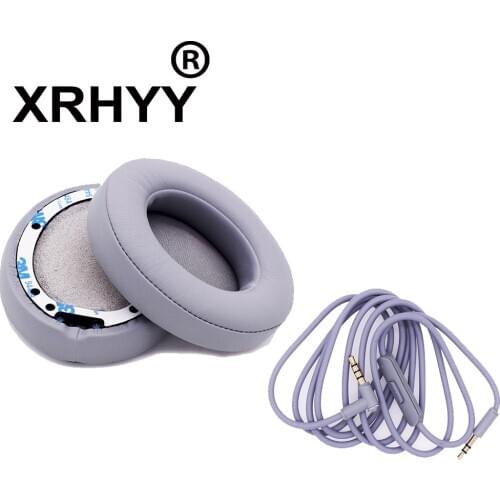 XRHYY Grey Replacement Ear Pad Cushion + Audio Cable Microphone Talk For Beats by dr dre Studio 2.0 Wireless Over-Ear Headphones