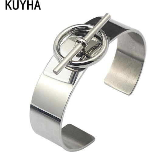 Women Round Circle Cuff Bangles Bracelets Lover Cuff Bracelet Engravable Laser Bangle Wedding Jewelry with Lock Charm