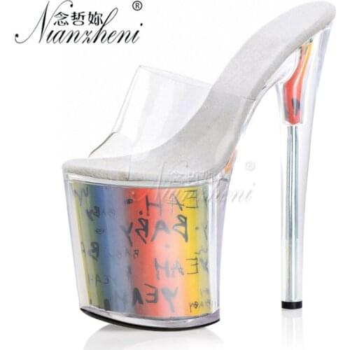 20CM Platform High Stripper Heels Slippers Pole Dance Shoes Nightclub Sexy Models Party Show Fetish Elegant Mature New Style New