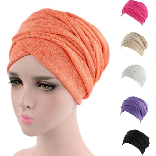 25# Women Turban Skullies Beanies Stretchy Cotton Dome Cap Headwear Head Scarves Ladies Bonnet Cap Gorros Invierno Cappello