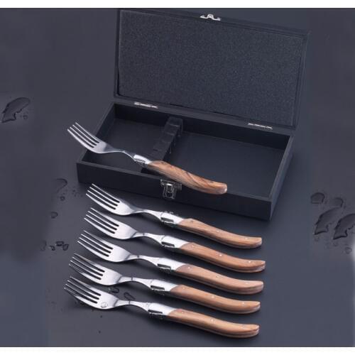 6pcs/Set 8.7" Laguiole Style Steak Forks Stainless Seel Olivier Wood Handle Dinner Fork Western Flatware Kitchen Tableware Sets