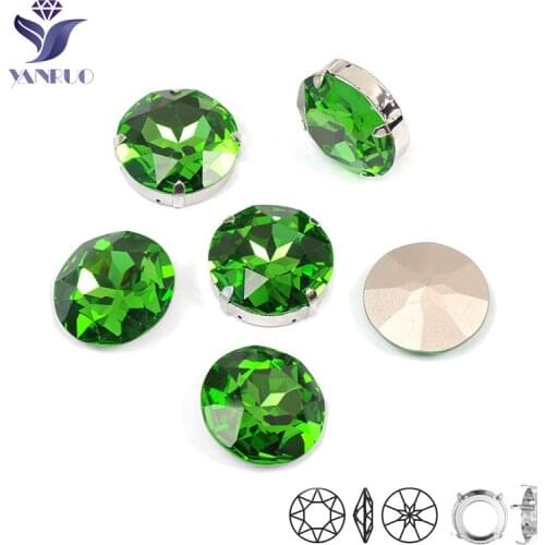 YANRUO 1201 Rivoli 27mm Peridot Sew On Round Crystals Pointback Rhinestones Stones Shiny Large Crystals For Wedding Dress