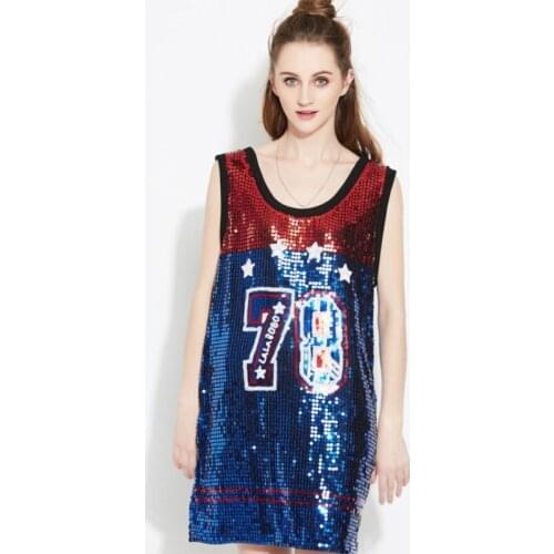 Women Casual Streetwear Hip-hop Graphic Logo Sequin Long T-shirt Plus Size Shift Dress