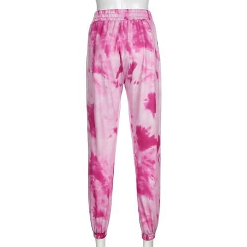 Pink Gradient Tie Dye Straight Casual Women Oversized Harem Pant 2020 Autumn Vintage High Waist Korean Ladies Basic Trouser