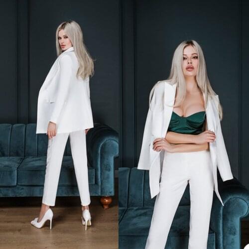 White Celebrity Women Evening Suits 2 Pieces Green Mother of Bride Dress Party Prom Outfits for Wedding robe de soirée de mariag