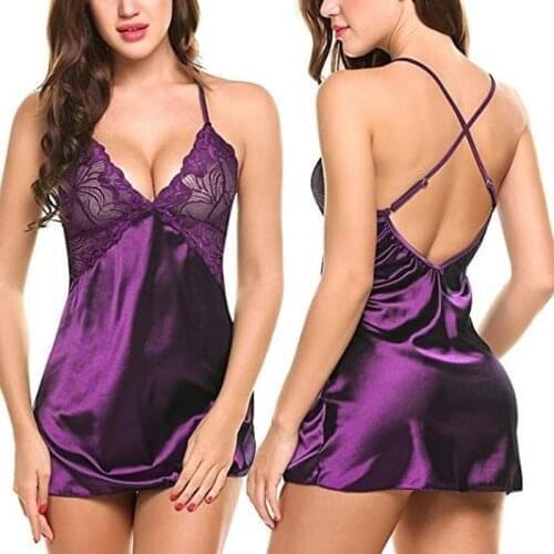 Women Fashion Sexy Nightwear Lace Patchwork Nightgowns Spaghetti Strap Sleepwear Summer Sleeping Dress Sexy Lingerie Robe