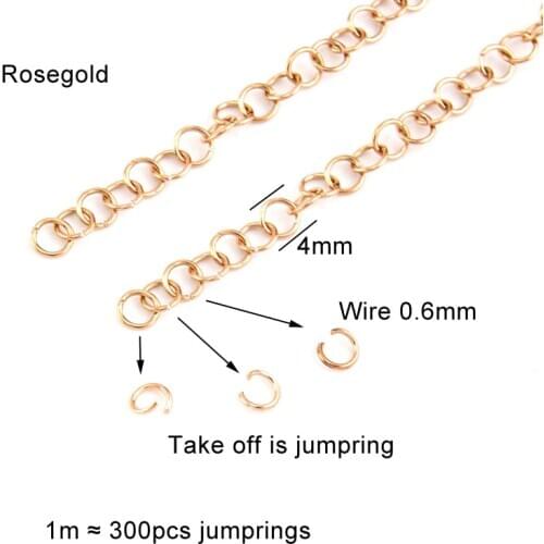 1 Meter Rosegold jumprings chain Stainless steel 4mm width DIY jewelry making findings split rings chains