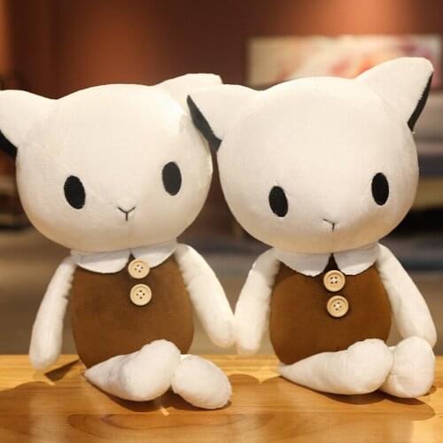 1pc 40cm Cute White Cat with Brown Cloth Plush Toys Korean Anime Cartoon Plush Pillow Stuffed Soft Dolls Kawaii Birthday Gifts