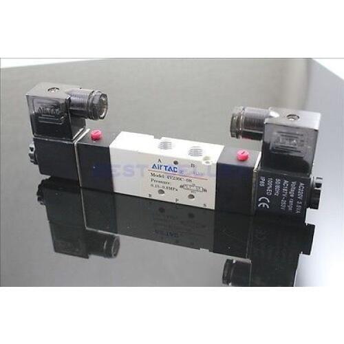 1x 5Port3Pos Midst Closed Solenoid Valve 1/4" BSPT Coil Connector LED 380V AC QC