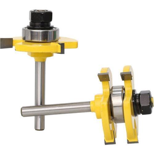 2pcs T Type Milling Cutter 1/4" Shank Matched Tongue Groove Router Bit Set for Woodworking Cutting Milling Cutter Tool
