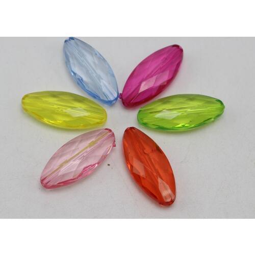 50 Mixed Color Transparent Acrylic Faceted Flat Oval Tube Beads 26X12mm