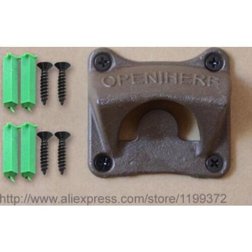 50pcs Square wall opener hanging hook beer bottle openers mount copper cap rustic cast iron open here metal retro with 4 Screws