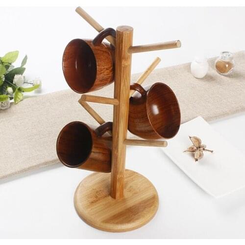 6 Hooks Tree Shape Wood Coffee Tea Cup Storage Holder Stand Home Kitchen Mug Hanging Display Rack Drinkware Shelf