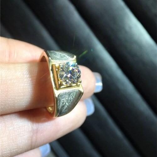 925 Sterling Silver Yellow Plated Round Cut D Color Moissanite Diamond Test Passed Gems Ring Men Jewelry Wedding Party Rings